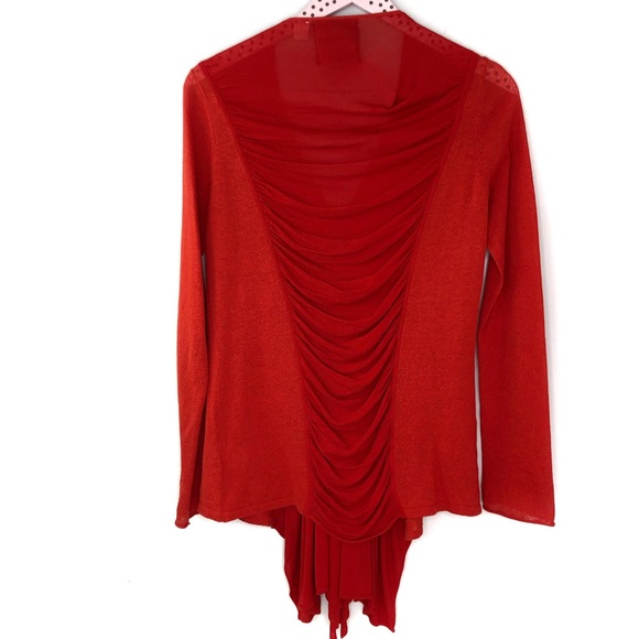 Anthropologie Guinevere Cardigan Ruched Red Draped - Picture 6 of 6